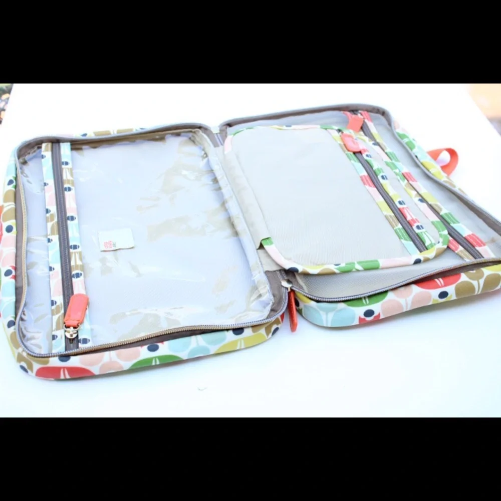 Orla Kiely Multicolor Floral Pattern Cosmetic Bag with Orange Handles